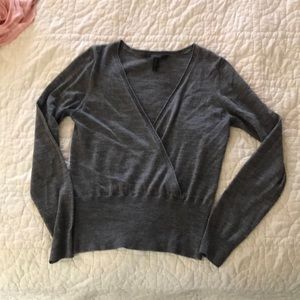 BCBG grey wool wrap sweater
